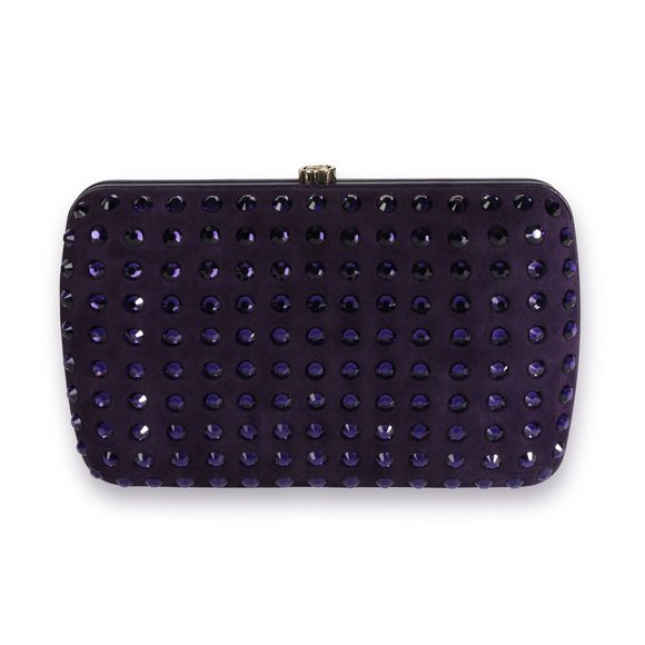 Gucci Purple Suede & Crystal Studded Broadway Box Clutch - Picture 3 of 7